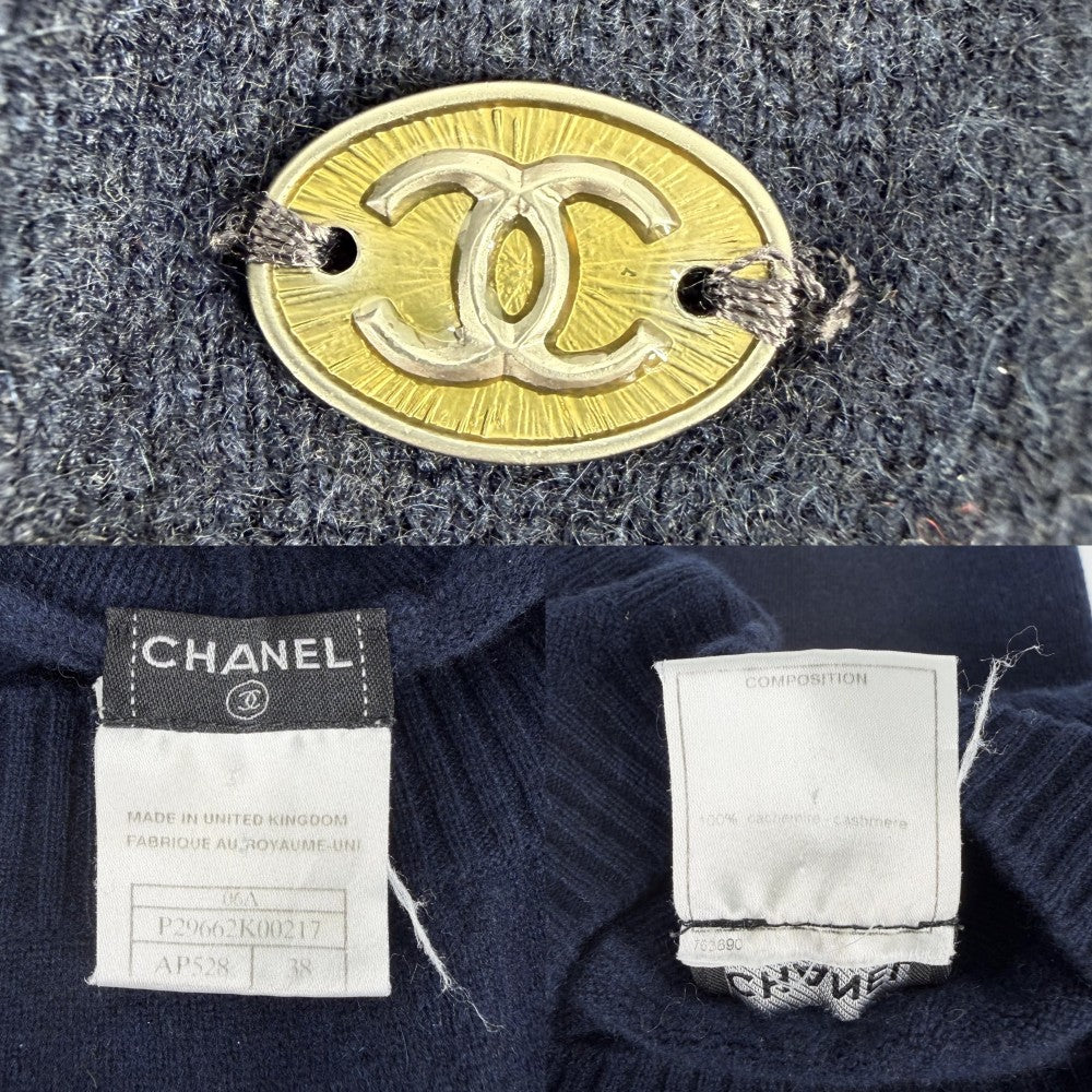 CHANEL シャネル ニット ココマーク タートルネック 服 アパレル トップス セーター 38 ネイビー 紺 秋 冬 カシミヤ レディース【中古品】