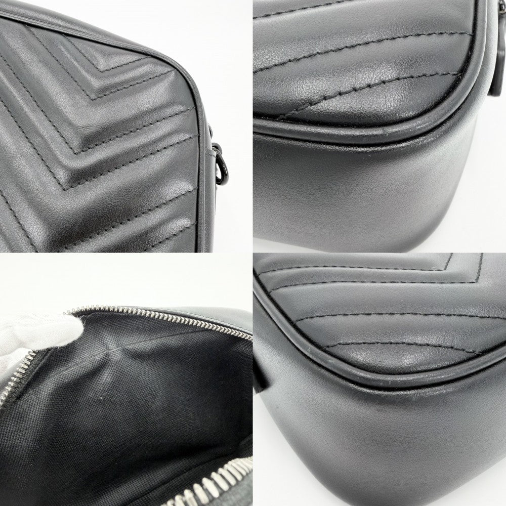 【開店SALE】 GUCCI グッチ ショルダーバッグ GGマーモント スモール カメラバッグ キルティング 447632 レザー ブラック 黒 ブラック×シルバー金具 レディース【中古品】