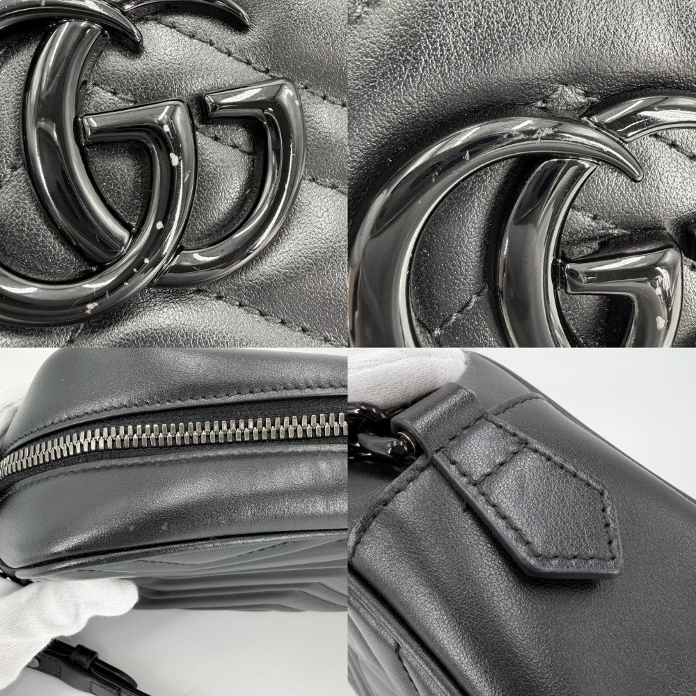 【開店SALE】 GUCCI グッチ ショルダーバッグ GGマーモント スモール カメラバッグ キルティング 447632 レザー ブラック 黒 ブラック×シルバー金具 レディース【中古品】