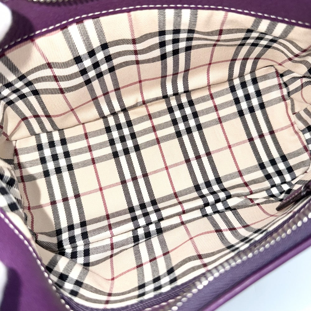 【開店SALE】 BURBERRY バーバリー ハンドバッグ ノバチェック ワンハンドバッグ ミニバッグ レザー パープル 紫
 シルバー金具 レディース【中古品】