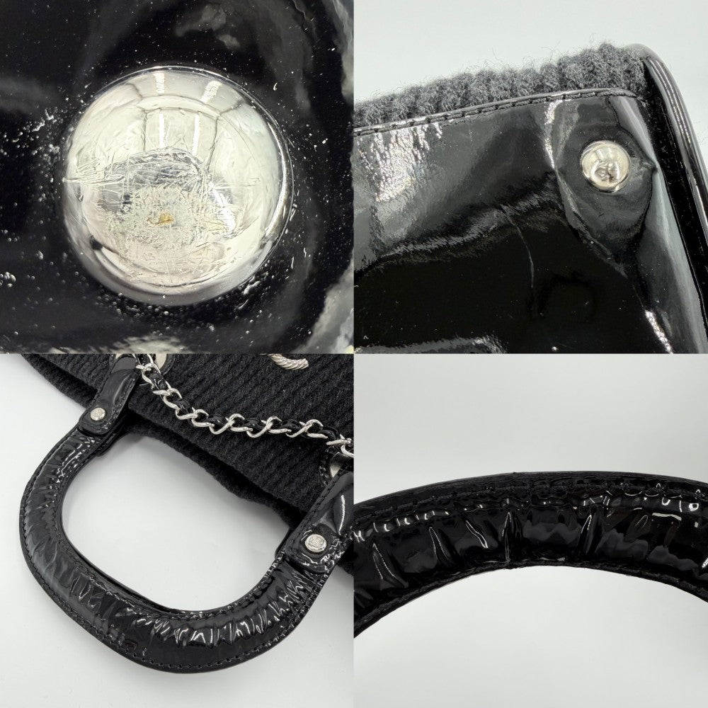 【開店SALE】 CHANEL シャネル 2WAY ココマーク ニット ハンドバッグ ショルダーバッグ ウール エナメル ブラック 黒 シルバー金具 レディース【中古品】