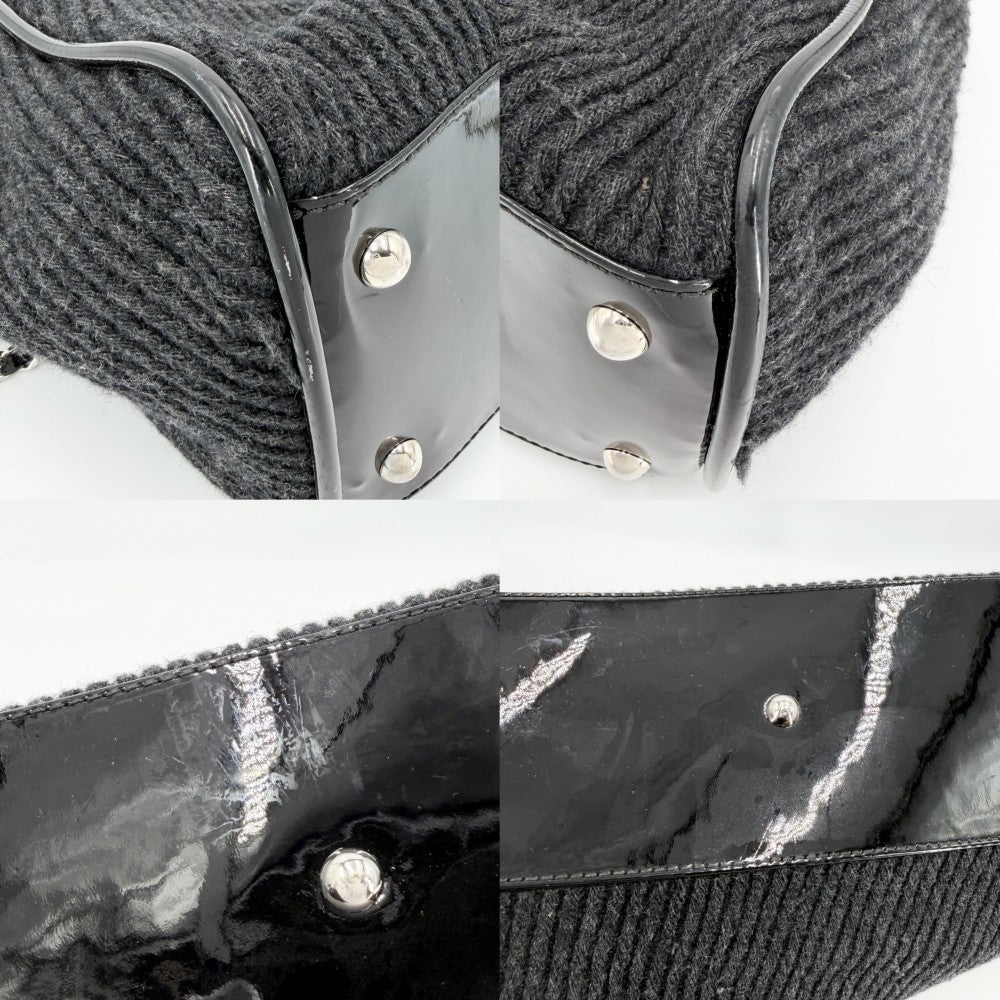 【開店SALE】 CHANEL シャネル 2WAY ココマーク ニット ハンドバッグ ショルダーバッグ ウール エナメル ブラック 黒 シルバー金具 レディース【中古品】