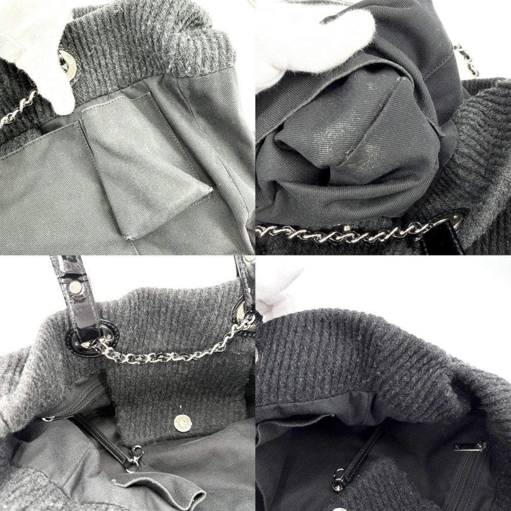 【開店SALE】 CHANEL シャネル 2WAY ココマーク ニット ハンドバッグ ショルダーバッグ ウール エナメル ブラック 黒 シルバー金具 レディース【中古品】