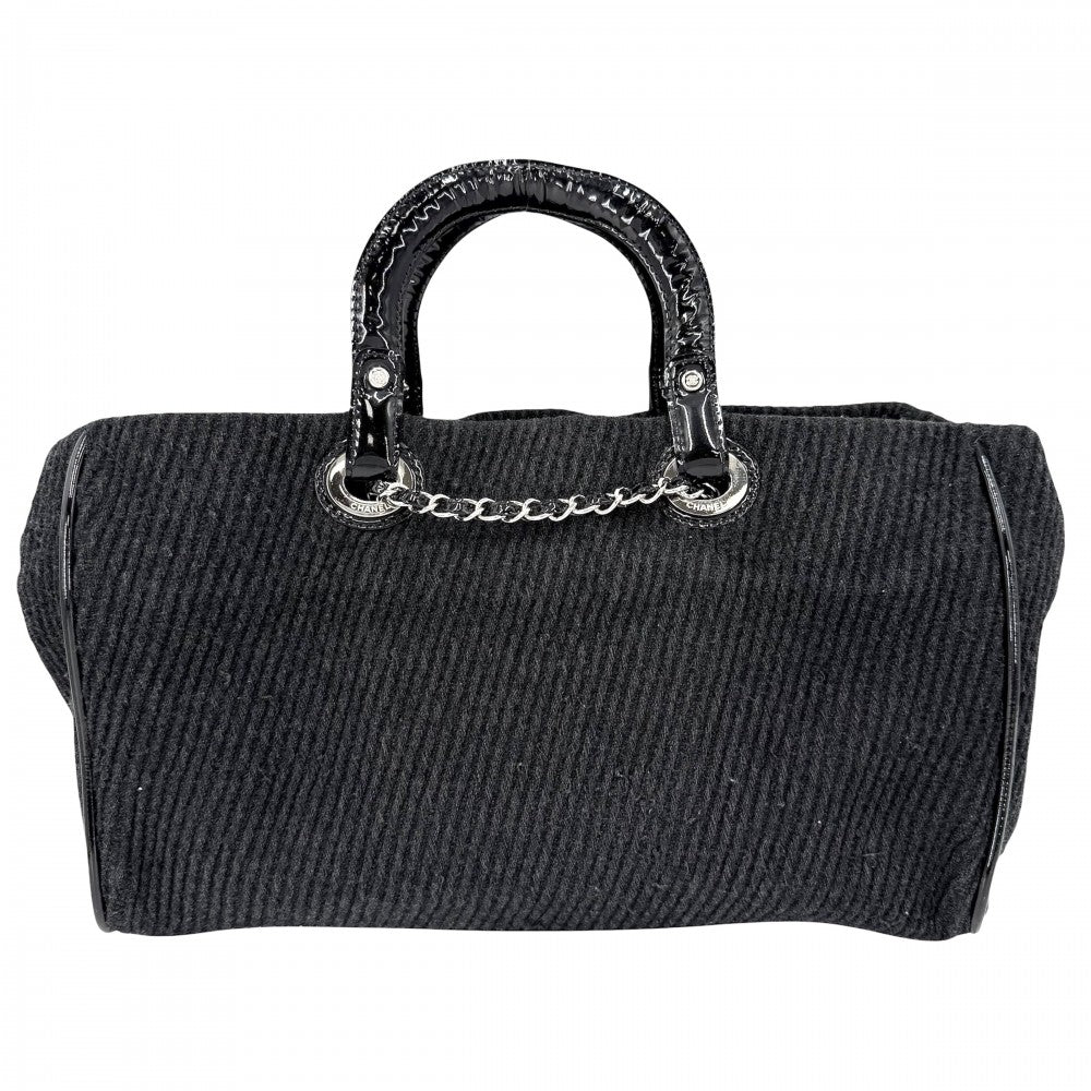 【開店SALE】 CHANEL シャネル 2WAY ココマーク ニット ハンドバッグ ショルダーバッグ ウール エナメル ブラック 黒 シルバー金具 レディース【中古品】