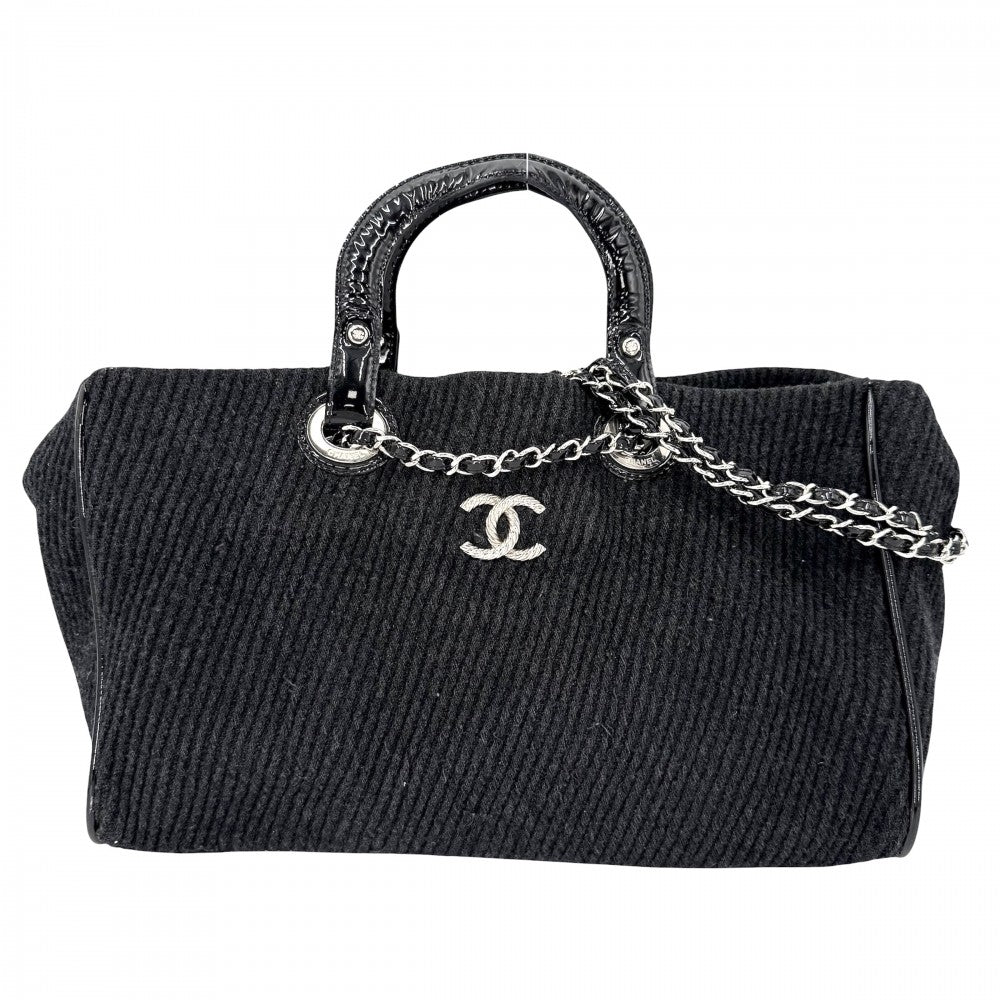 【開店SALE】 CHANEL シャネル 2WAY ココマーク ニット ハンドバッグ ショルダーバッグ ウール エナメル ブラック 黒 シルバー金具 レディース【中古品】