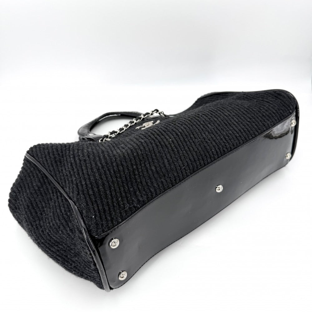【開店SALE】 CHANEL シャネル 2WAY ココマーク ニット ハンドバッグ ショルダーバッグ ウール エナメル ブラック 黒 シルバー金具 レディース【中古品】