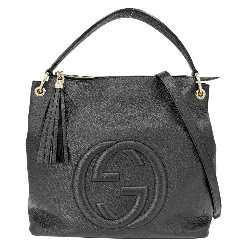 【開店SALE】 GUCCI グッチ 2WAY インターロッキングG ソーホー ハンドバッグ ショルダーバッグ タッセル 536194 レザー ブラック 黒 ゴールド金具 レディース【中古品】