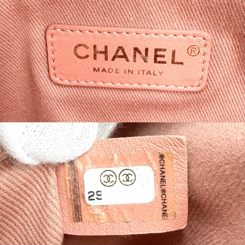 CHANEL シャネル ハンドバッグ ドーヴィルMM チェーントートバッグ ココマーク ストライプ ラフィア レザー ピンク ゴールド金具 レディース【中古品】