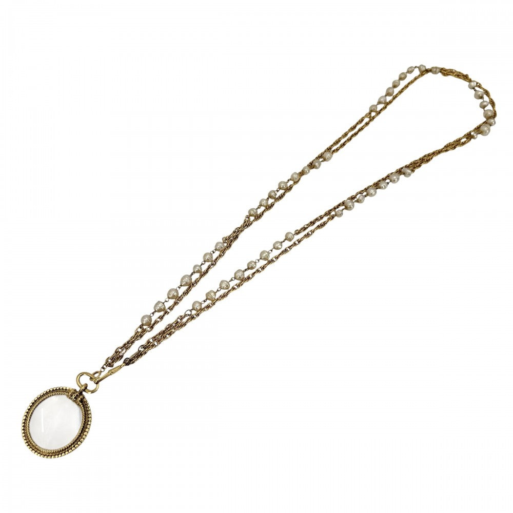 CHANEL シャネル ネックレス ロングネックレス ペンダント ルーペ ココマーク ヴィンテージ アクセサリー GP フェイクパール レディース 約117.2g 1984年【中古品】