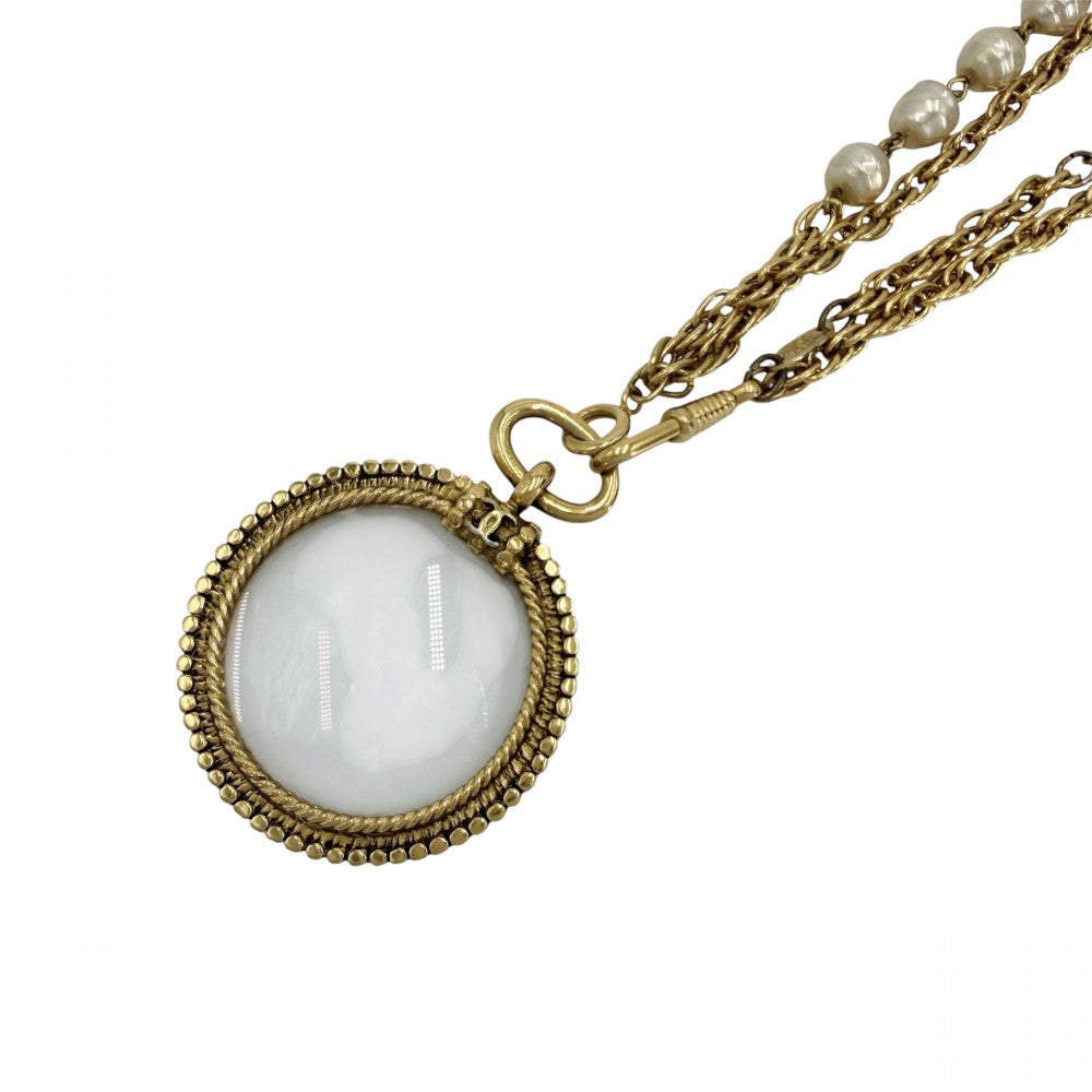 CHANEL シャネル ネックレス ロングネックレス ペンダント ルーペ ココマーク ヴィンテージ アクセサリー GP フェイクパール レディース 約117.2g 1984年【中古品】