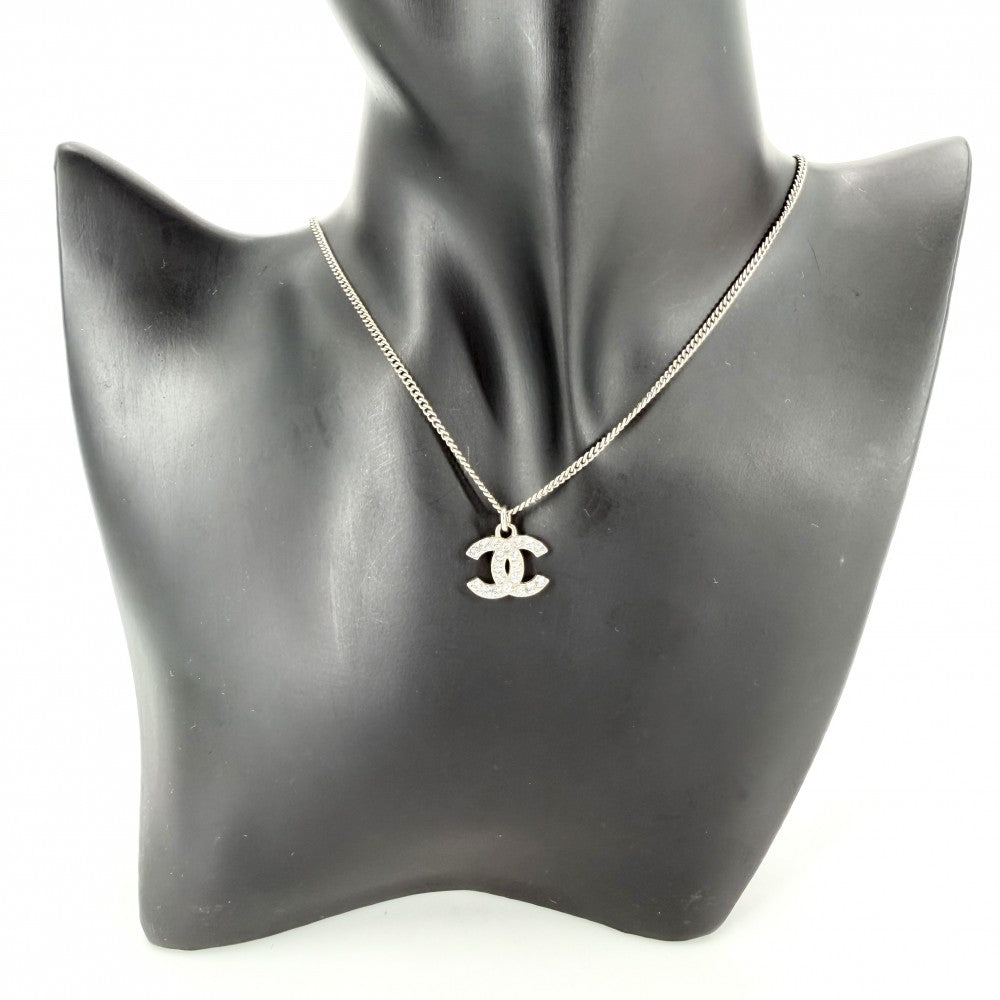 CHANEL シャネル ネックレス ココマーク ペンダント アクセサリー GP ラインストーン F13V シルバー レディース 約5.0g 2013年【中古品】