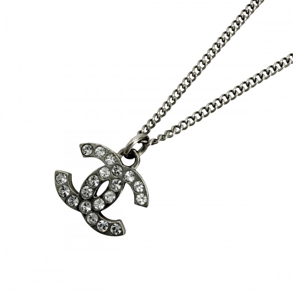 CHANEL シャネル ネックレス ココマーク ペンダント アクセサリー GP ラインストーン F13V シルバー レディース 約5.0g 2013年【中古品】
