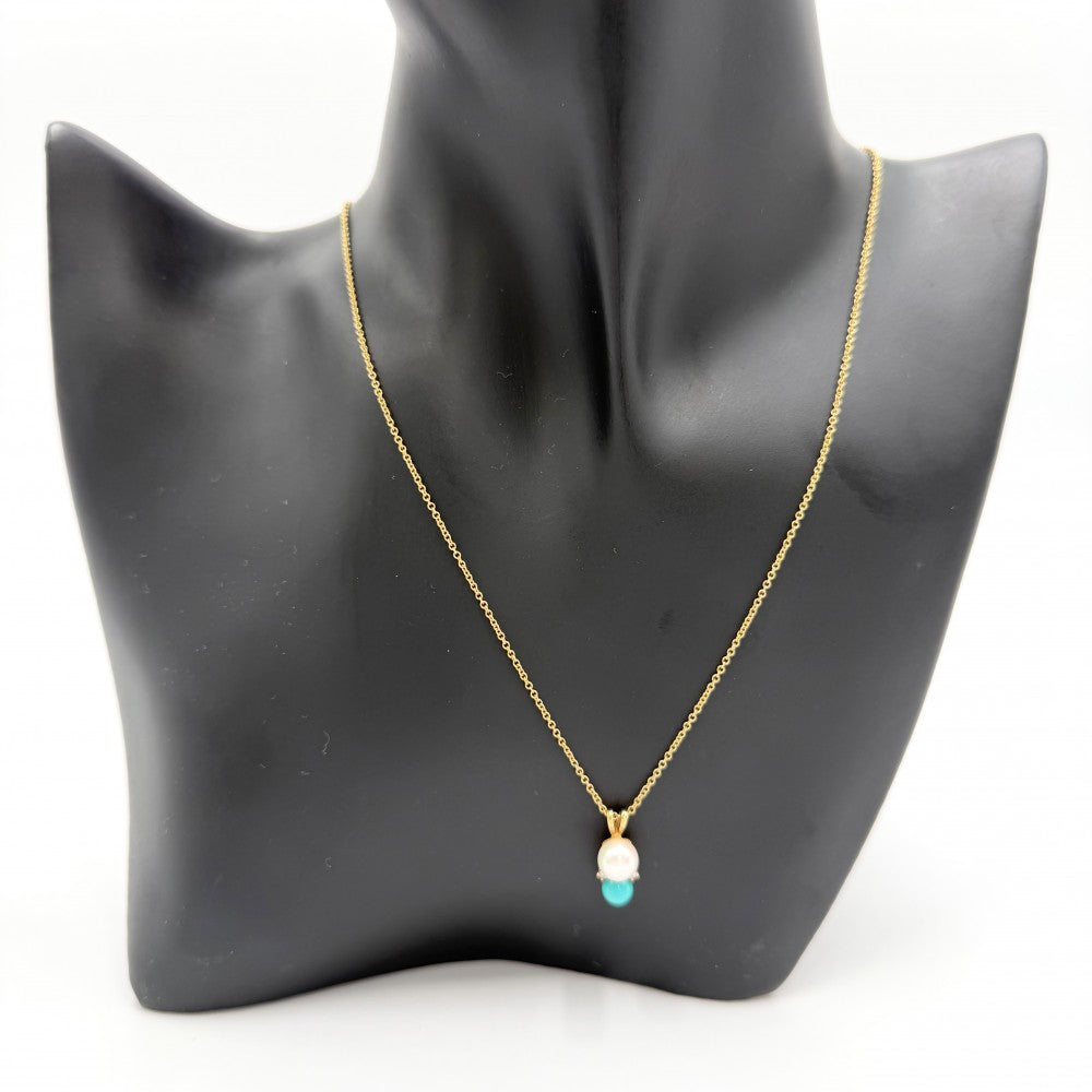 TIFFANY&Co. ティファニー ネックレス ジェムストーン 真珠 ジュエリー アクセサリー K18イエローゴールド パール ブルー 青 ゴールド レディース 約2.8g【中古品】