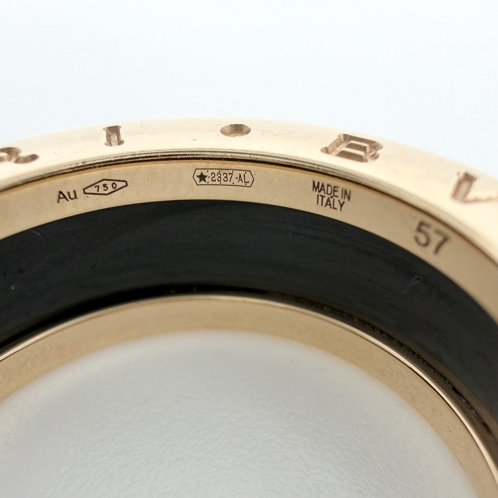 BVLGARI ブルガリ 指輪 ビーゼロワンリング B-ZERO1 18金PG Au750 57サイズ ジュエリー アクセサリー K18ピンクゴールド セラミック 約16号 ブラック 黒 ゴールド メンズ 約9.2g【中古品】