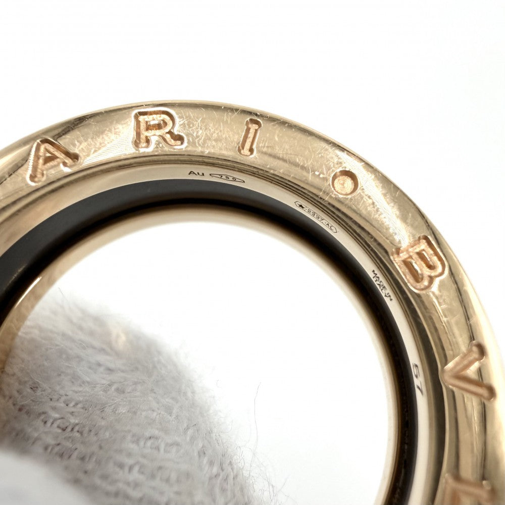 BVLGARI ブルガリ 指輪 ビーゼロワンリング B-ZERO1 18金PG Au750 57サイズ ジュエリー アクセサリー K18ピンクゴールド セラミック 約16号 ブラック 黒 ゴールド メンズ 約9.2g【中古品】