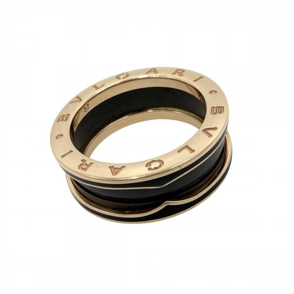 BVLGARI ブルガリ 指輪 ビーゼロワンリング B-ZERO1 18金PG Au750 57サイズ ジュエリー アクセサリー K18ピンクゴールド セラミック 約16号 ブラック 黒 ゴールド メンズ 約9.2g【中古品】