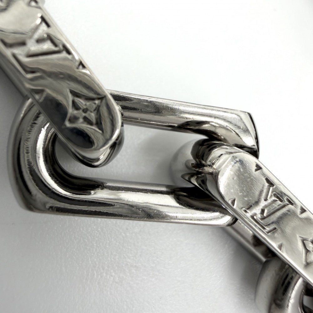 LOUIS VUITTON ルイヴィトン ネックレス モノグラムチェーン アクセサリー M00677 シルバー ブラック 黒 メンズ 約132.6g【中古品】