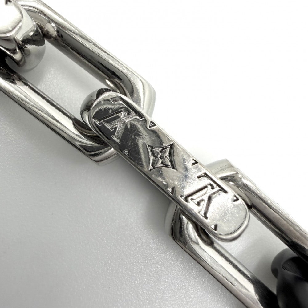 LOUIS VUITTON ルイヴィトン ネックレス モノグラムチェーン アクセサリー M00677 シルバー ブラック 黒 メンズ 約132.6g【中古品】