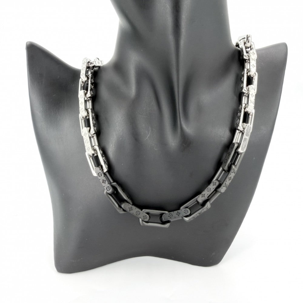 LOUIS VUITTON ルイヴィトン ネックレス モノグラムチェーン アクセサリー M00677 シルバー ブラック 黒 メンズ 約132.6g【中古品】