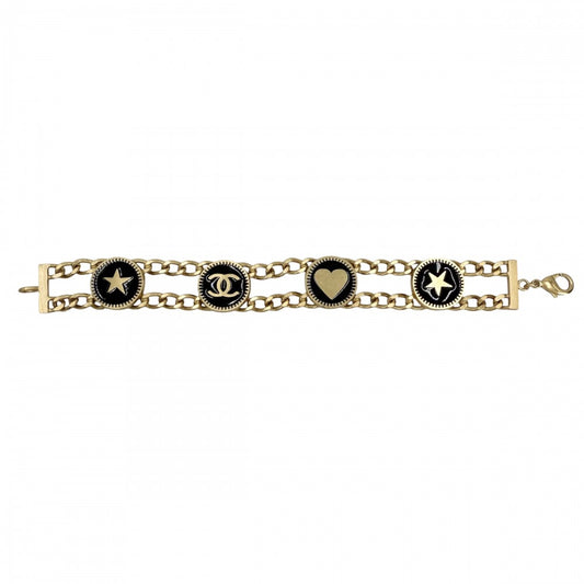 CHANEL シャネル ブレスレット チェーン ココマーク アクセサリー ハート スター 星 GP 01P ブラック 黒 ゴールド レディース 約32.3g 2001年【中古品】