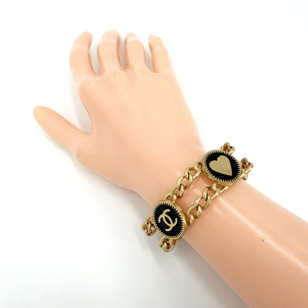 CHANEL シャネル ブレスレット チェーン ココマーク アクセサリー ハート スター 星 GP 01P ブラック 黒 ゴールド レディース 約32.3g 2001年【中古品】