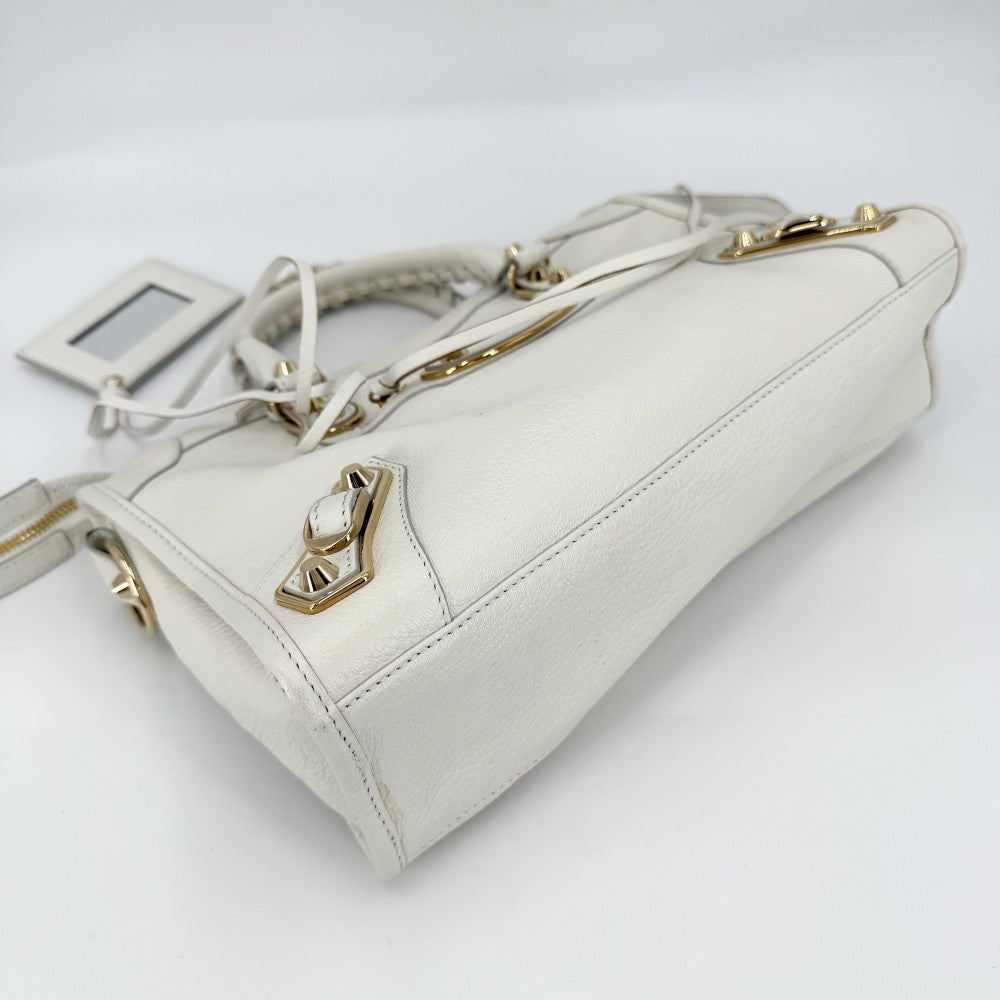 BALENCIAGA バレンシアガ 2WAY クラシック メタリック エッジ シティ ハンドバッグ ショルダーバッグ 432831 レザー ホワイト 白 ゴールド金具 レディース【中古品】