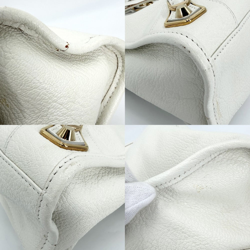 BALENCIAGA バレンシアガ 2WAY クラシック メタリック エッジ シティ ハンドバッグ ショルダーバッグ 432831 レザー ホワイト 白 ゴールド金具 レディース【中古品】