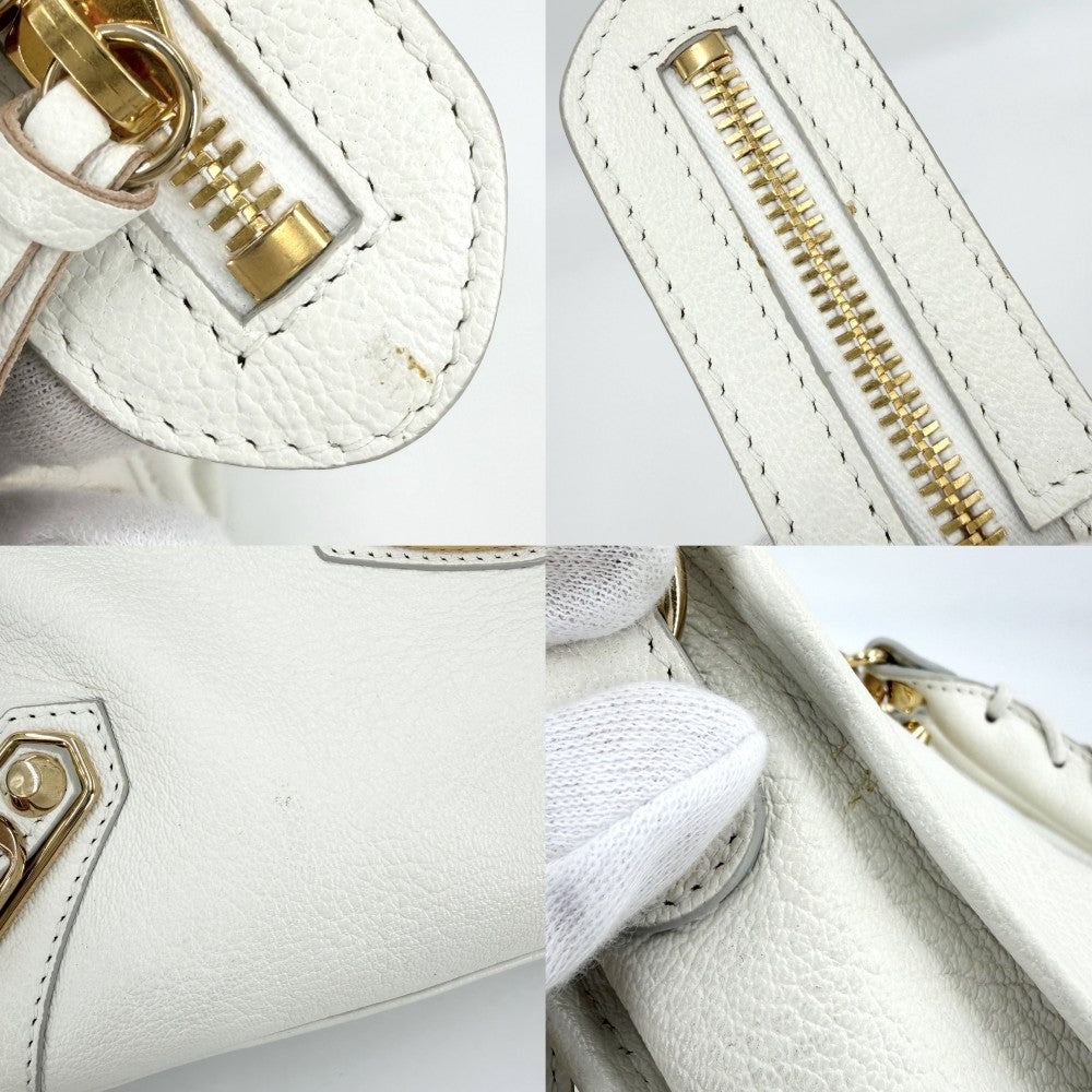 BALENCIAGA バレンシアガ 2WAY クラシック メタリック エッジ シティ ハンドバッグ ショルダーバッグ 432831 レザー ホワイト 白 ゴールド金具 レディース【中古品】