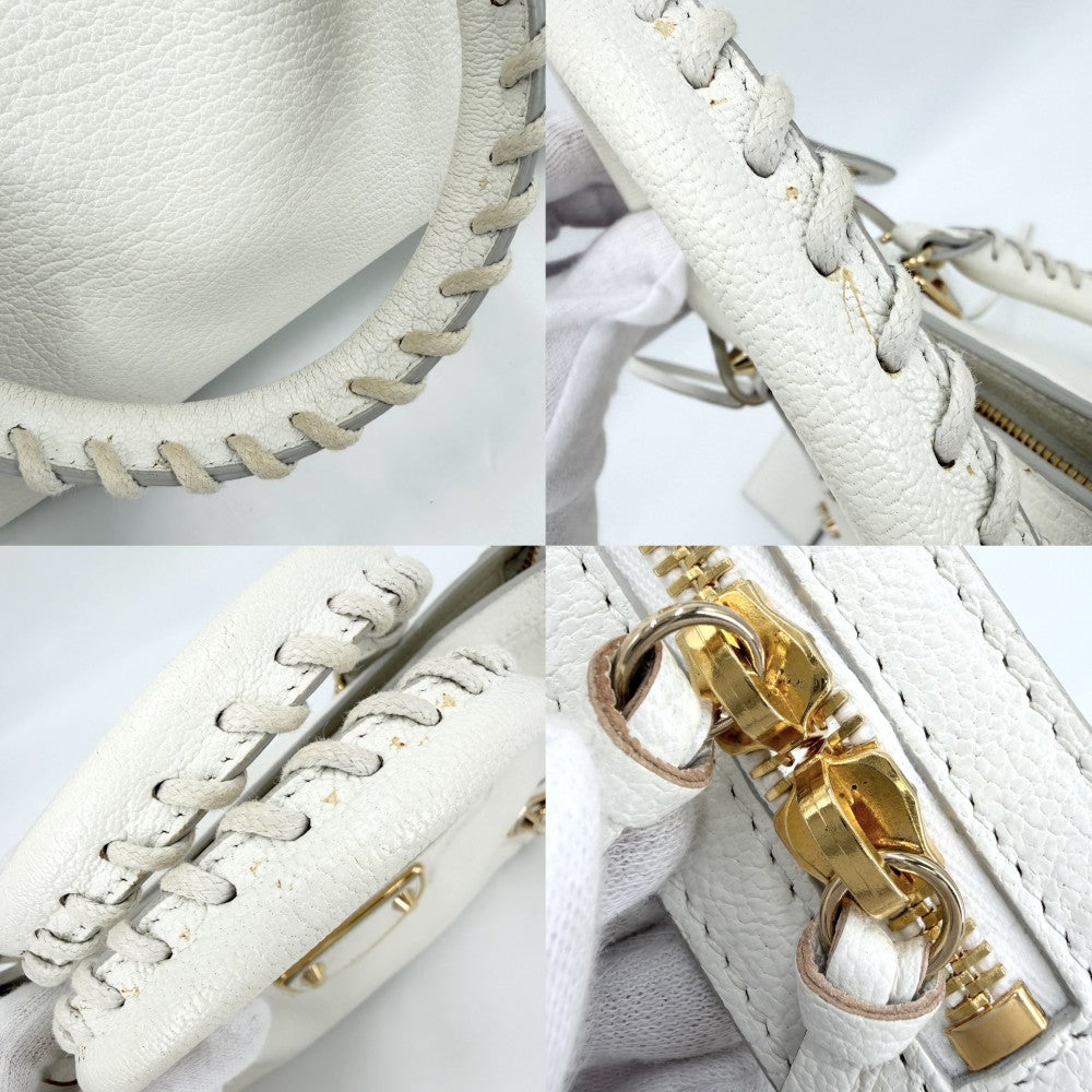 BALENCIAGA バレンシアガ 2WAY クラシック メタリック エッジ シティ ハンドバッグ ショルダーバッグ 432831 レザー ホワイト 白 ゴールド金具 レディース【中古品】
