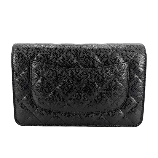 CHANEL シャネル チェーンウォレット マトラッセ ココマーク ショルダーバッグ ターンロック キャビアスキン ブラック 黒 ゴールド金具 レディース【中古品】