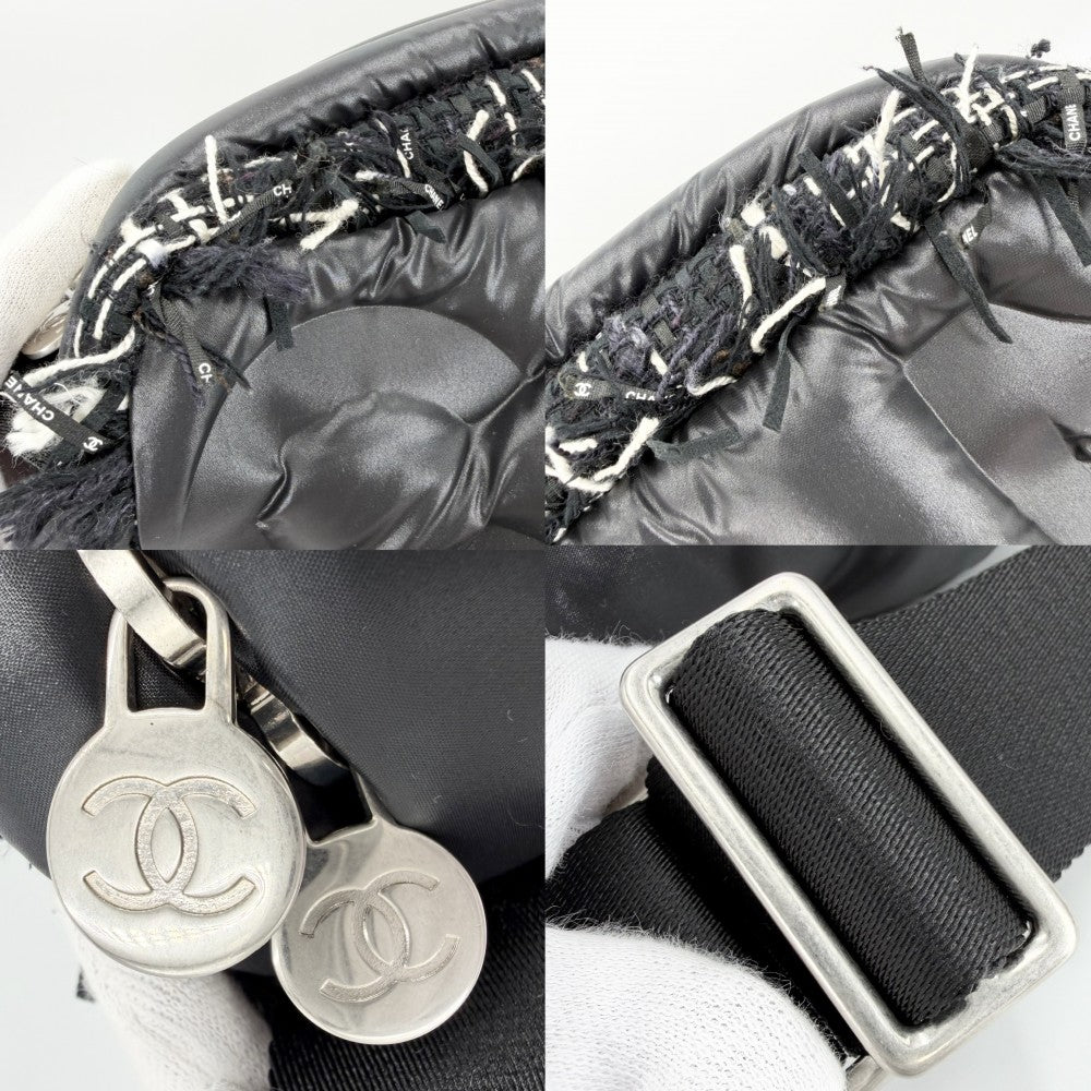CHANEL シャネル ショルダーバッグ ココネージュ ツイード ロゴ ナイロン ブラック 黒 シルバー金具 レディース【中古品】