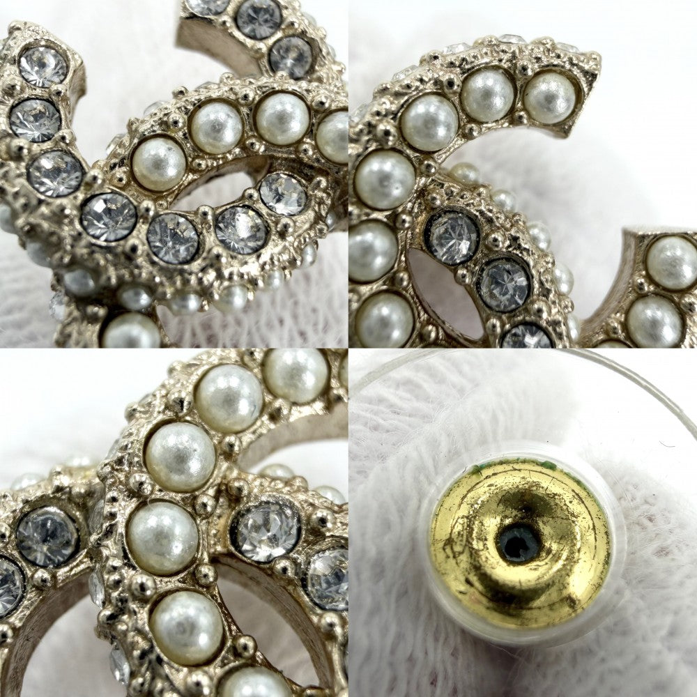 CHANEL シャネル ピアス ココマーク アクセサリー ラインストーン フェイクパール GP C22B ゴールド ホワイト 白 レディース 約3.6g 2022年【中古品】