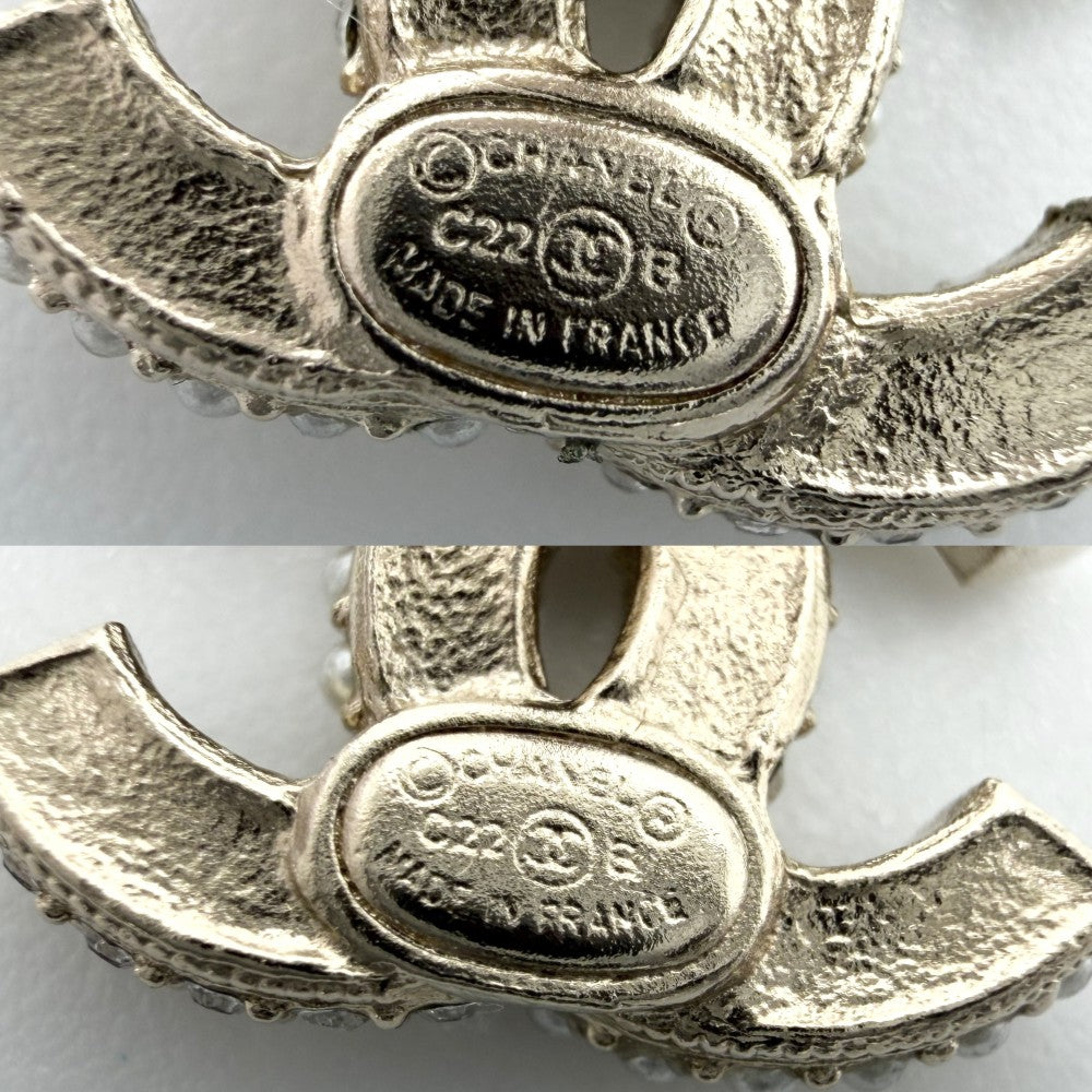 CHANEL シャネル ピアス ココマーク アクセサリー ラインストーン フェイクパール GP C22B ゴールド ホワイト 白 レディース 約3.6g 2022年【中古品】