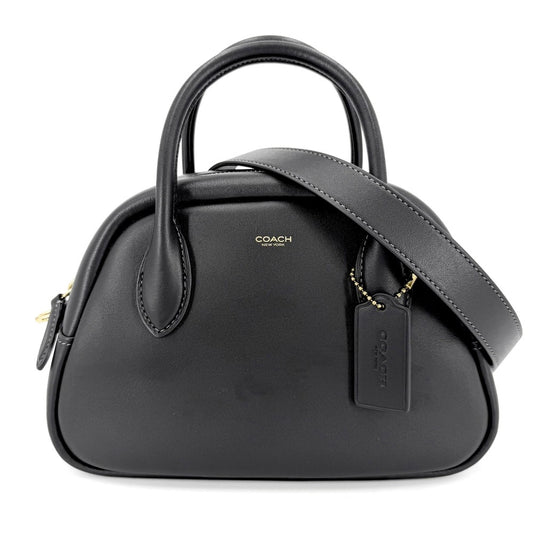 COACH コーチ 2WAY バーロウ ボウリング バッグ ハンドバッグ ショルダーバッグ CU863 レザー ブラック 黒 ゴールド金具 レディース【中古品】