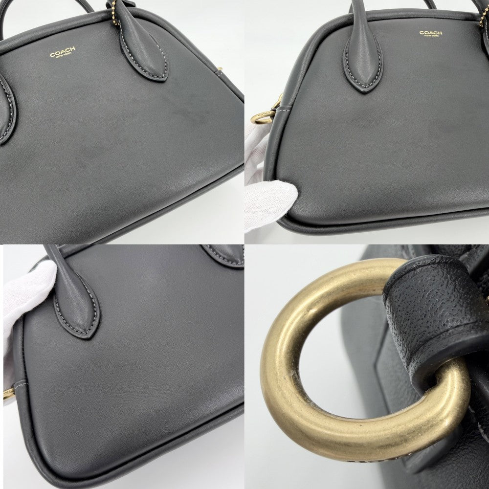 COACH コーチ 2WAY バーロウ ボウリング バッグ ハンドバッグ ショルダーバッグ CU863 レザー ブラック 黒 ゴールド金具 レディース【中古品】