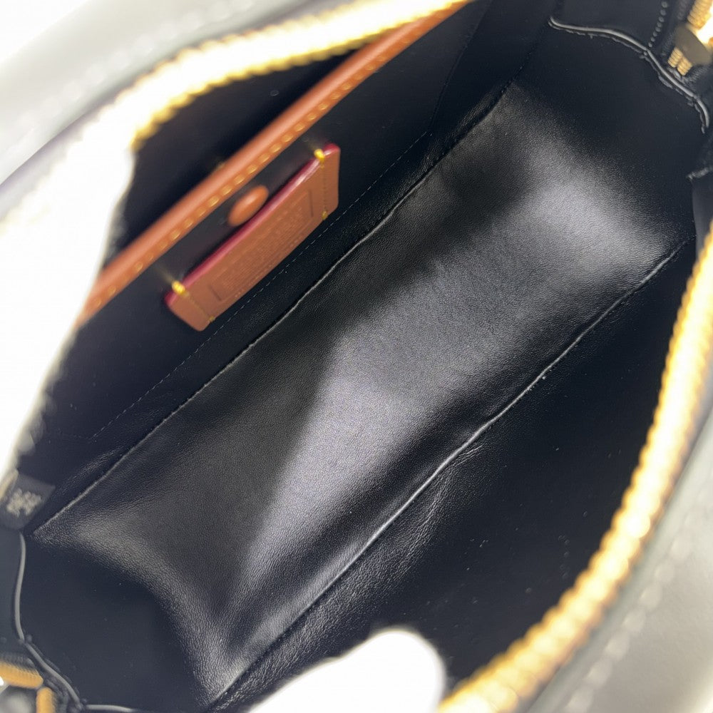 COACH コーチ 2WAY バーロウ ボウリング バッグ ハンドバッグ ショルダーバッグ CU863 レザー ブラック 黒 ゴールド金具 レディース【中古品】
