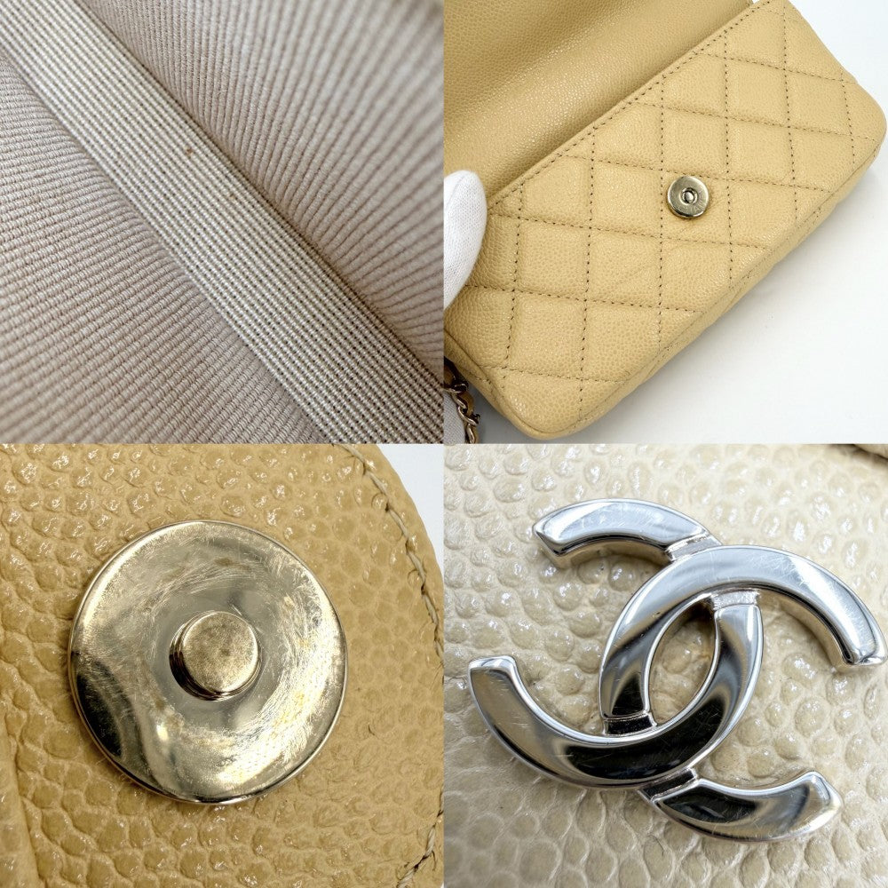 CHANEL シャネル ショルダーバッグ ミニマトラッセ ココマーク ショルダーポーチ キャビアスキン イエロー ゴールド金具 レディース【中古品】
