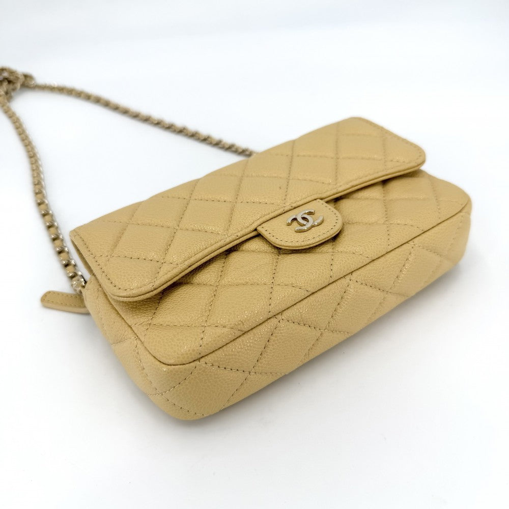 CHANEL シャネル ショルダーバッグ ミニマトラッセ ココマーク ショルダーポーチ キャビアスキン イエロー ゴールド金具 レディース【中古品】