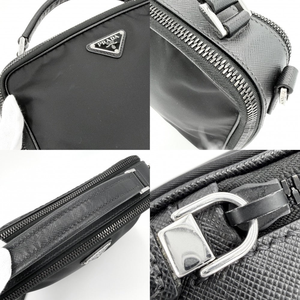 PRADA プラダ 2WAY ブリック トライアングルロゴ ショルダーバッグ ハンドバッグ メンズ レディース 男女兼用 2VH069 ナイロン サフィアーノレザー ブラック 黒 シルバー金具 ユニセックス【中古品】