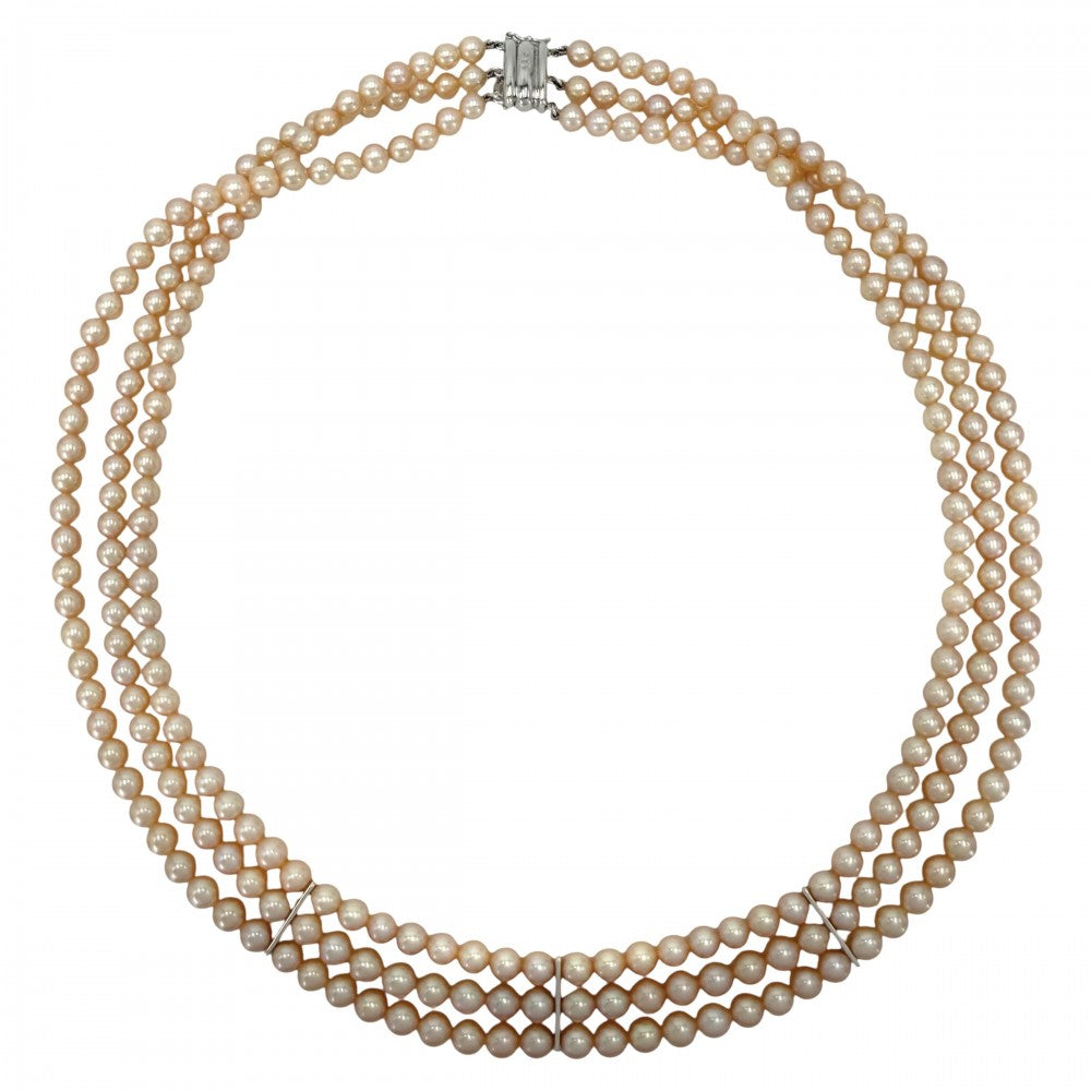 TASAKI タサキ ネックレス 3連 ジュエリー アクセサリー 18金WG Au750 K18ホワイトゴールド パール約0.5mm ピンク系 シルバー金具 レディース 約44.6g【中古品】