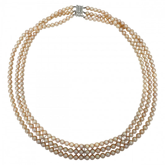 TASAKI タサキ ネックレス 3連 ジュエリー アクセサリー 18金WG Au750 K18ホワイトゴールド パール約0.5mm ピンク系 シルバー金具 レディース 約44.6g【中古品】