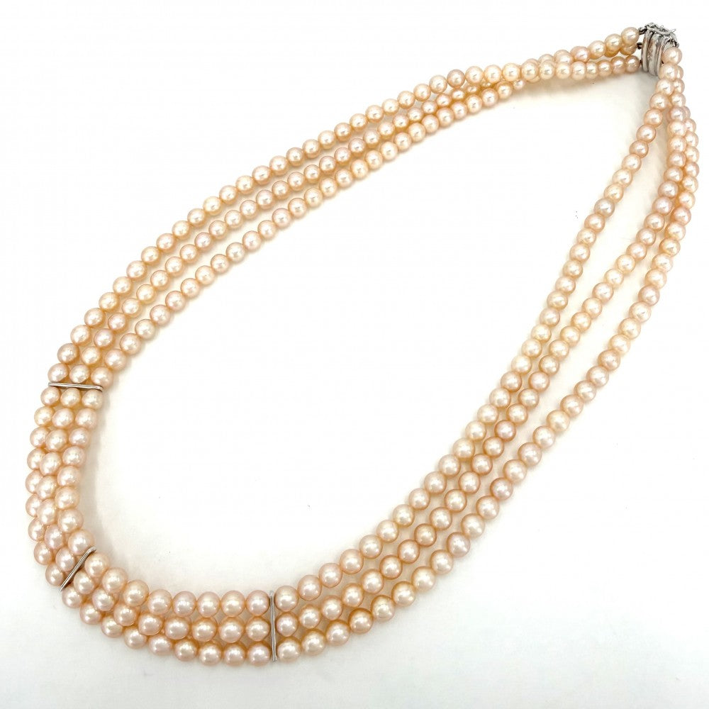 TASAKI タサキ ネックレス 3連 ジュエリー アクセサリー 18金WG Au750 K18ホワイトゴールド パール約0.5mm ピンク系 シルバー金具 レディース 約44.6g【中古品】