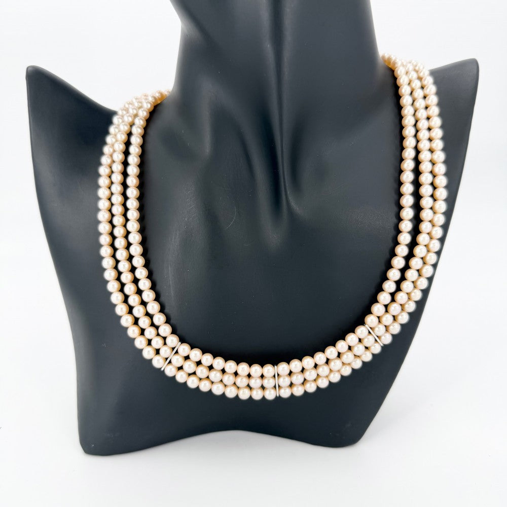 TASAKI タサキ ネックレス 3連 ジュエリー アクセサリー 18金WG Au750 K18ホワイトゴールド パール約0.5mm ピンク系 シルバー金具 レディース 約44.6g【中古品】