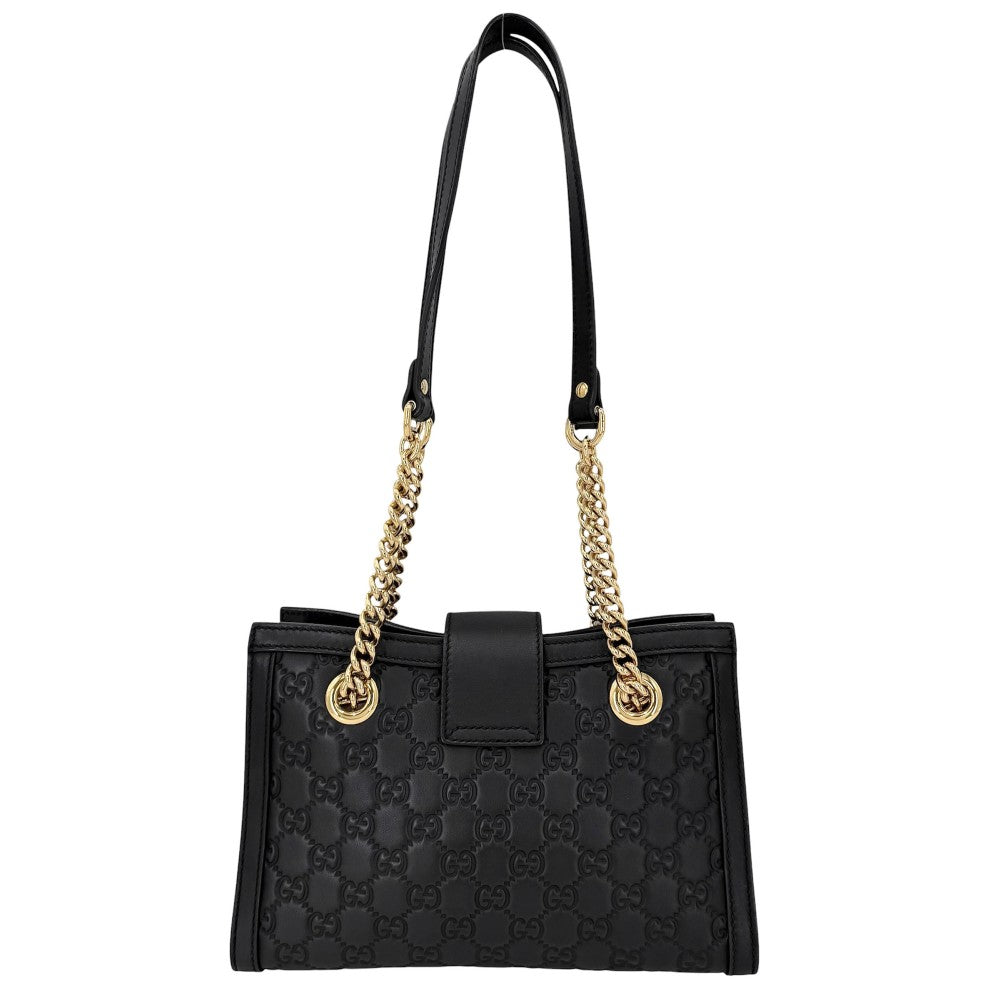 GUCCI グッチ ショルダーバッグ グッチシマ パドロック チェーンショルダー GG 498156 レザー ブラック 黒 ゴールド金具 レディース【中古品】