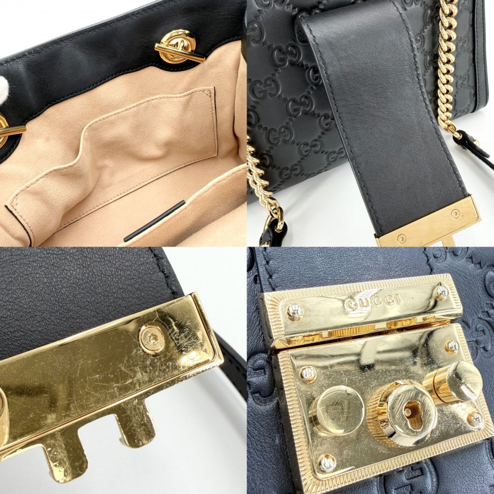 GUCCI グッチ ショルダーバッグ グッチシマ パドロック チェーンショルダー GG 498156 レザー ブラック 黒 ゴールド金具 レディース【中古品】