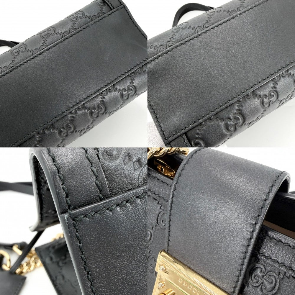 GUCCI グッチ ショルダーバッグ グッチシマ パドロック チェーンショルダー GG 498156 レザー ブラック 黒 ゴールド金具 レディース【中古品】
