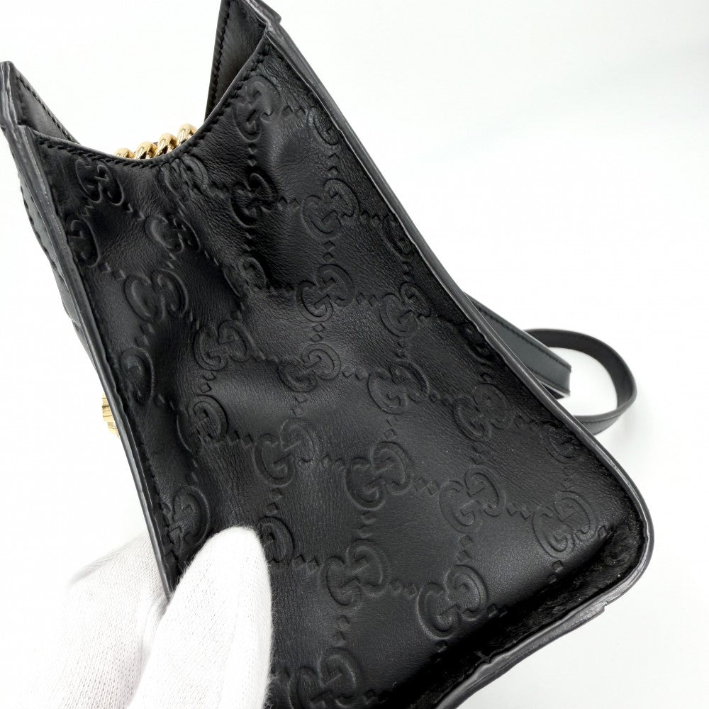 GUCCI グッチ ショルダーバッグ グッチシマ パドロック チェーンショルダー GG 498156 レザー ブラック 黒 ゴールド金具 レディース【中古品】