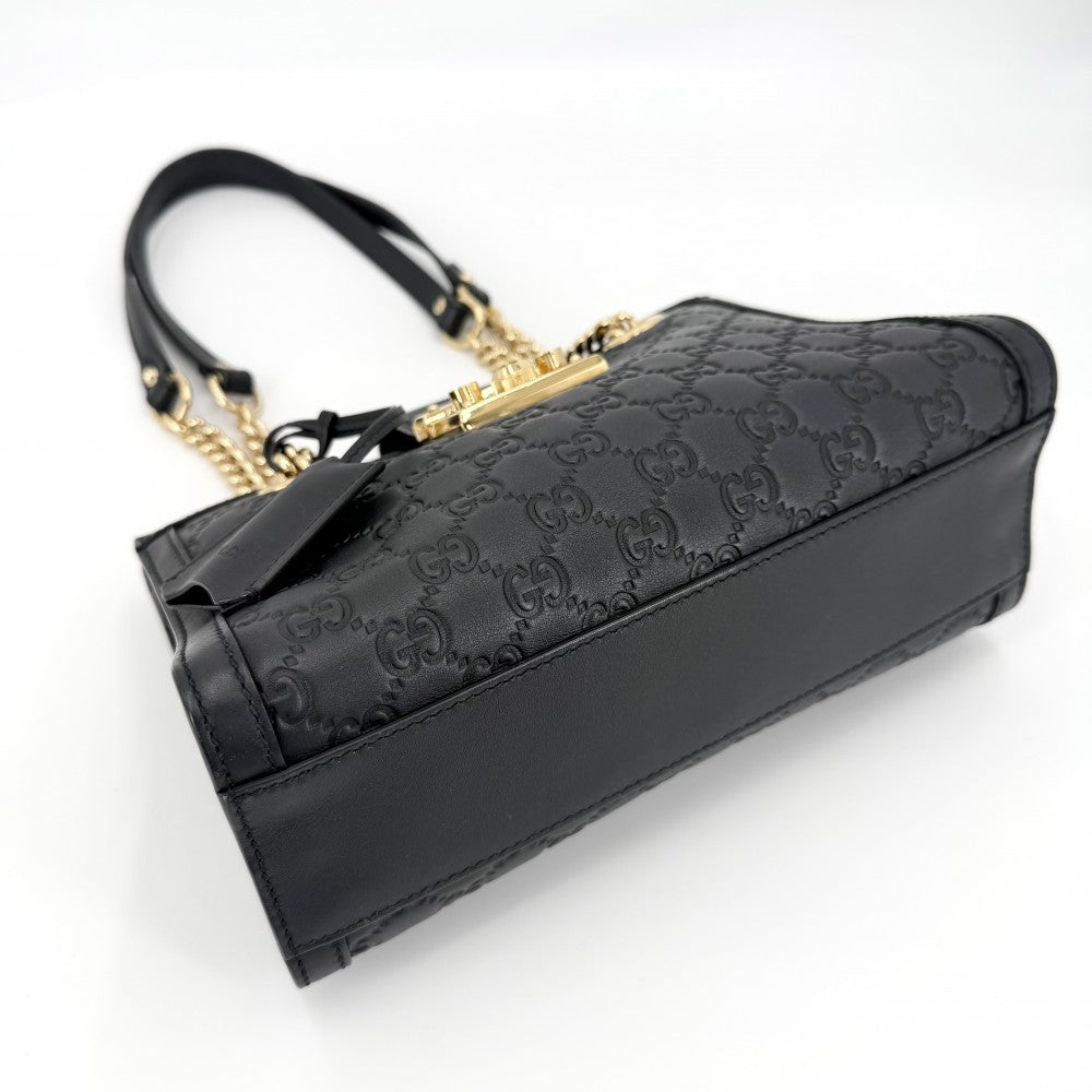 GUCCI グッチ ショルダーバッグ グッチシマ パドロック チェーンショルダー GG 498156 レザー ブラック 黒 ゴールド金具 レディース【中古品】