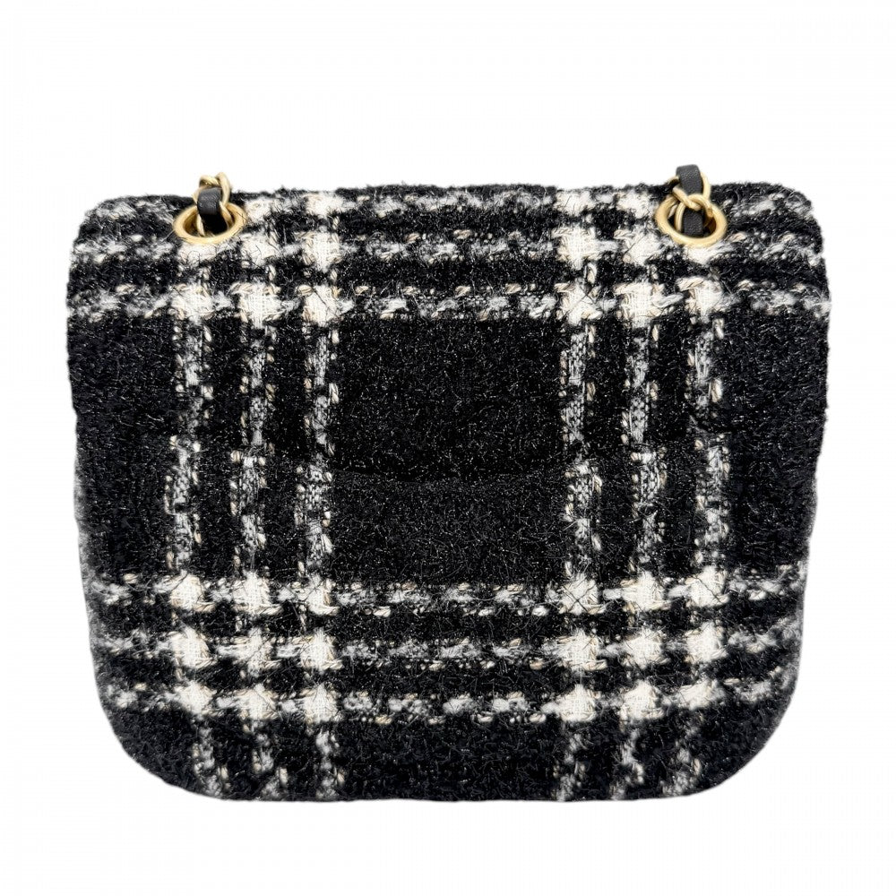 CHANEL シャネル ショルダーバッグ ココマーク ダブルチェーン ターンロック 2022-23AW ツイード ウール ブラック 黒 グレー ゴールド金具 レディース【中古品】