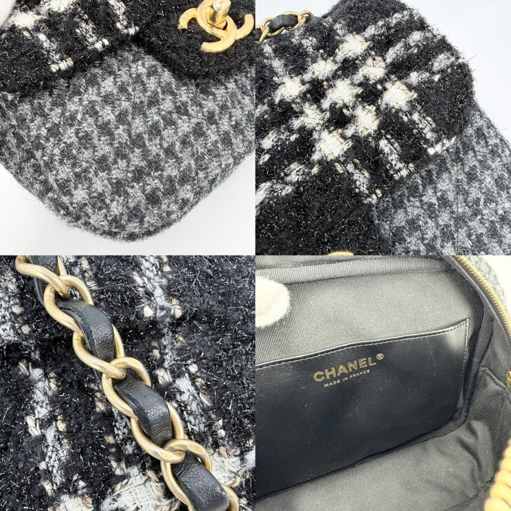 CHANEL シャネル ショルダーバッグ ココマーク ダブルチェーン ターンロック 2022-23AW ツイード ウール ブラック 黒 グレー ゴールド金具 レディース【中古品】